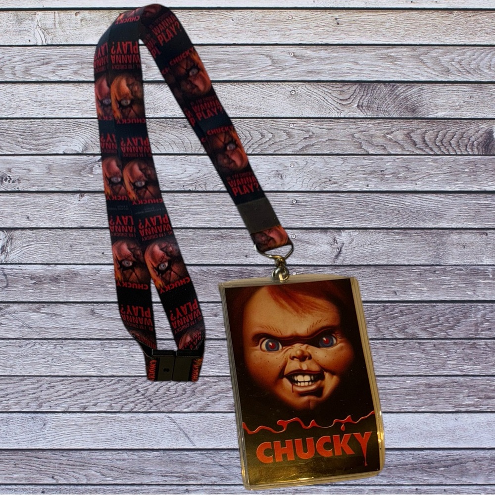 Child’s Play Chucky Wanna Play Lanyard Key Ring Holder ID Halloween Spooky